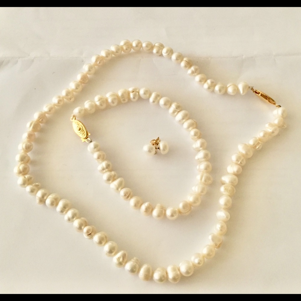 VINTAGE FRESHWATER PEARL NECKLACE BRACELET EARRING